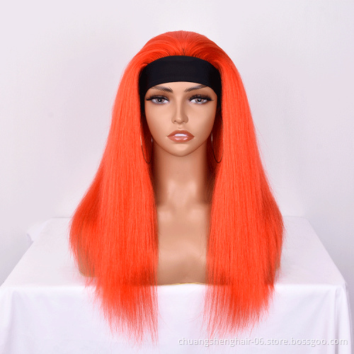 Whosesale products cheap straight headband wig for black women no glue long straingt synthetic fiber toupee(20 inches)